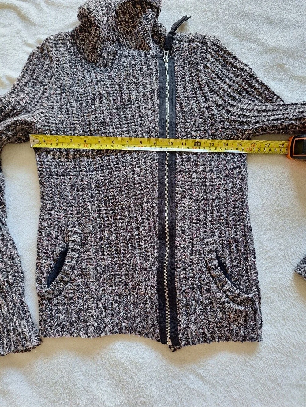 Free People Marbled Chunky Knit Moto Asymmetrical Zip Sweater Jacket Size XS